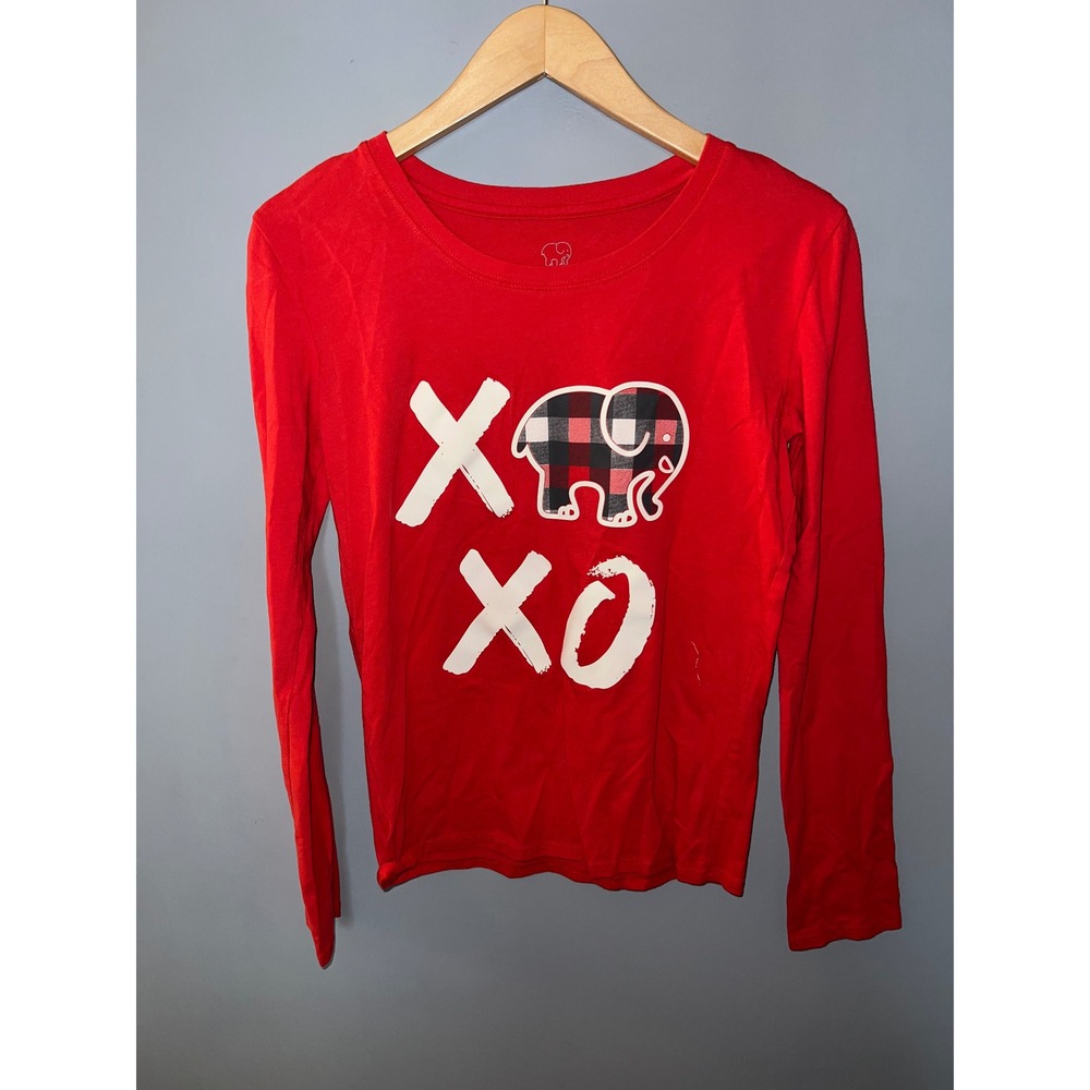 Ivory Ella Womens Red XOXO Buffalo Plaid Elephant Long Sleeve Organic Cotton XS